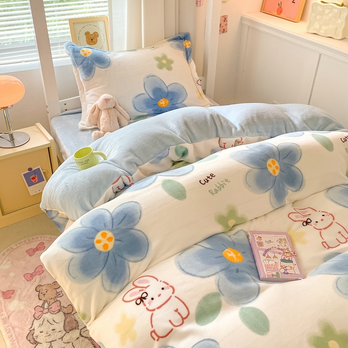 91家纺网 家纺一手货源 找家纺 寻米 2025新款高克重加厚保暖牛奶绒学生宿舍单床笠单件床笠系列二 绵意小兔