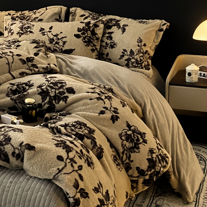 91家纺网 家纺一手货源 找家纺 大麦家纺 25年新款高克重兔毛牛奶绒床盖四件套 浮生若梦