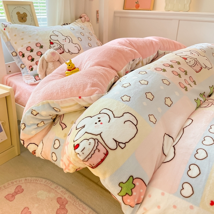 91家纺网 家纺一手货源 找家纺 寻米 2025新款高克重加厚保暖牛奶绒学生宿舍单床笠单件床笠系列二 幸运兔