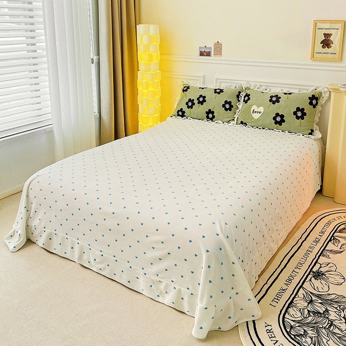 91家纺网 家纺一手货源 找家纺 梵克保罗 2025秋冬新品韩版印花牛奶绒花边款四件套 莫奈