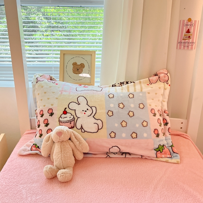 91家纺网 家纺一手货源 找家纺 寻米 2025新款高克重加厚保暖牛奶绒学生宿舍单床笠单件床笠系列二 幸运兔