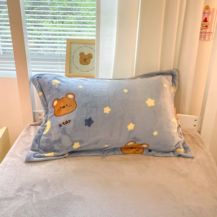 91家纺网 家纺一手货源 找家纺 寻米 2025新款高克重加厚保暖牛奶绒学生宿舍单床笠单件床笠系列二 晚安小熊-灰