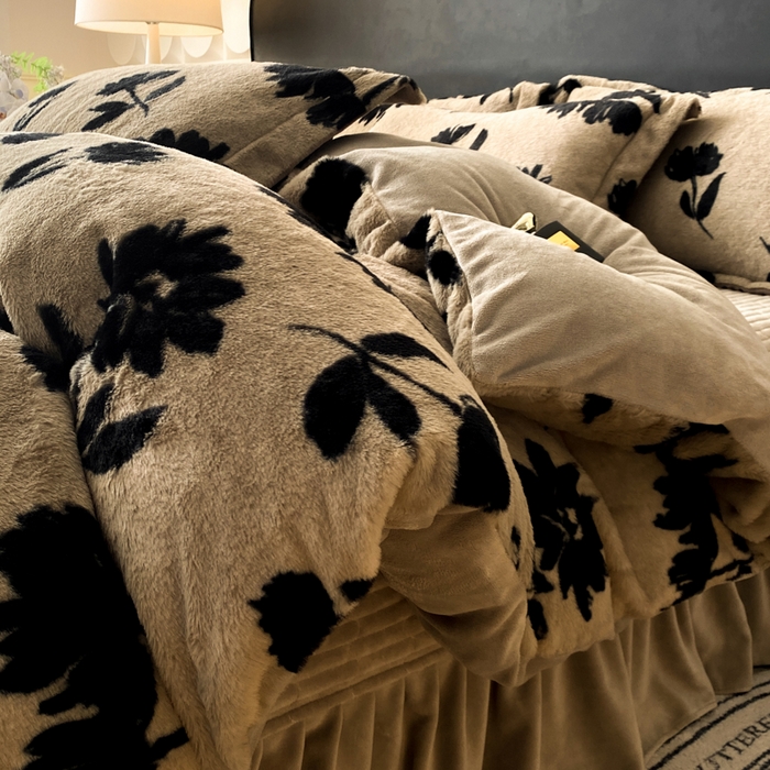 大麦家纺 25年新款高克重兔毛牛奶绒床盖四件套 流绪微梦