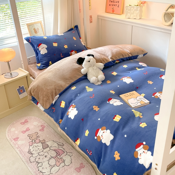 91家纺网 家纺一手货源 找家纺 寻米 2025新款高克重加厚保暖牛奶绒学生宿舍单床笠单件床笠系列二 圣诞派对