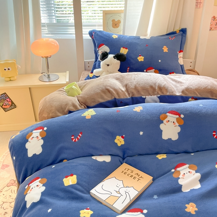 91家纺网 家纺一手货源 找家纺 寻米 2025新款高克重加厚保暖牛奶绒学生宿舍单床笠单件床笠系列二 圣诞派对