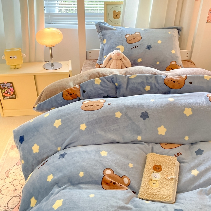 91家纺网 家纺一手货源 找家纺 寻米 2025新款高克重加厚保暖牛奶绒学生宿舍单床笠单件床笠系列二 晚安小熊-咖