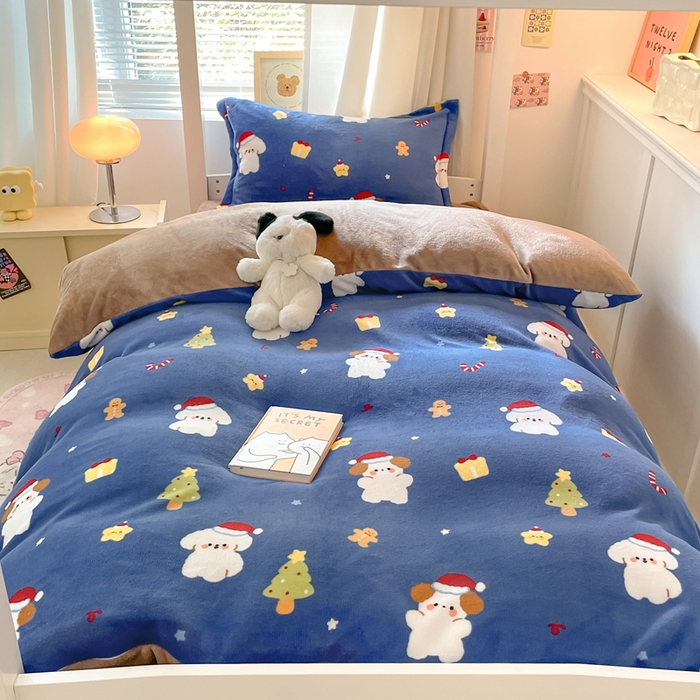 91家纺网 家纺一手货源 找家纺 寻米 2025新款高克重加厚保暖牛奶绒学生宿舍单床笠单件床笠系列二 圣诞派对