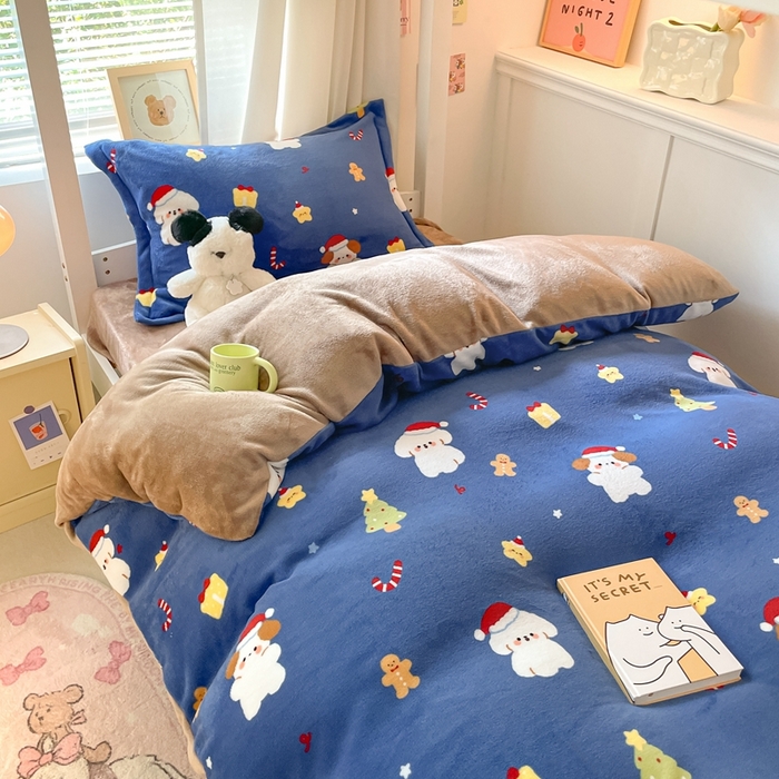 91家纺网 家纺一手货源 找家纺 寻米 2025新款高克重加厚保暖牛奶绒学生宿舍单床笠单件床笠系列二 圣诞派对