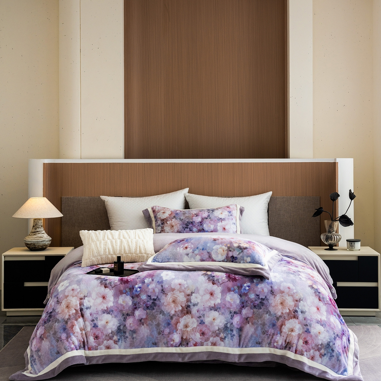 蓝梦 2025新款全消光数码印花牛奶绒系列四件套 花语紫