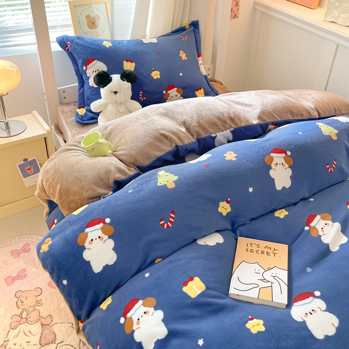 91家纺网 家纺一手货源 找家纺 寻米 2025新款高克重加厚保暖牛奶绒学生宿舍单床笠单件床笠系列二 圣诞派对