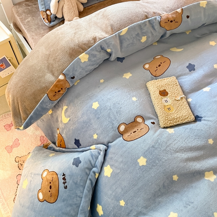 91家纺网 家纺一手货源 找家纺 寻米 2025新款高克重加厚保暖牛奶绒学生宿舍单床笠单件床笠系列二 晚安小熊-咖