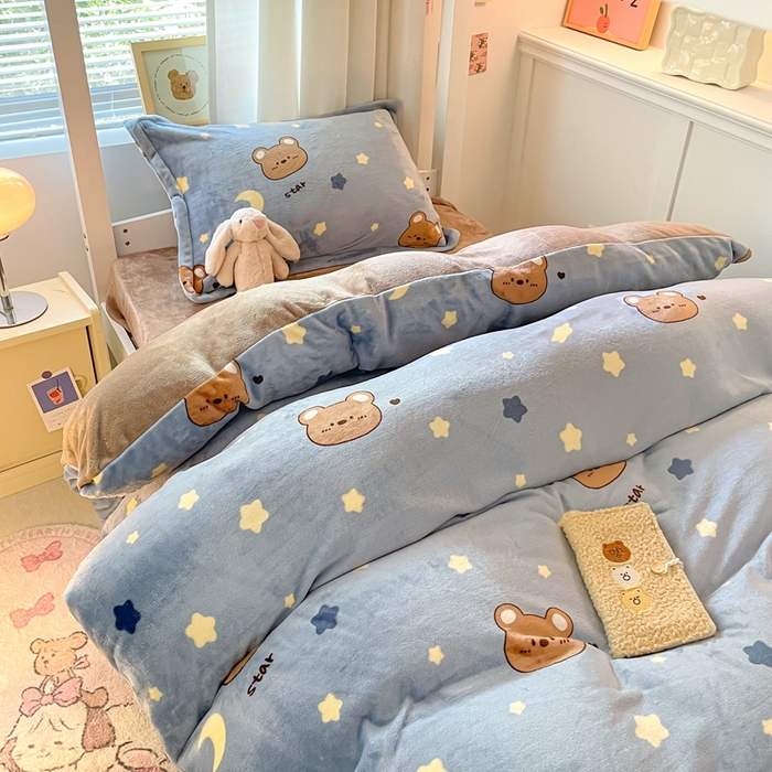 91家纺网 家纺一手货源 找家纺 寻米 2025新款高克重加厚保暖牛奶绒学生宿舍单床笠单件床笠系列二 晚安小熊-咖