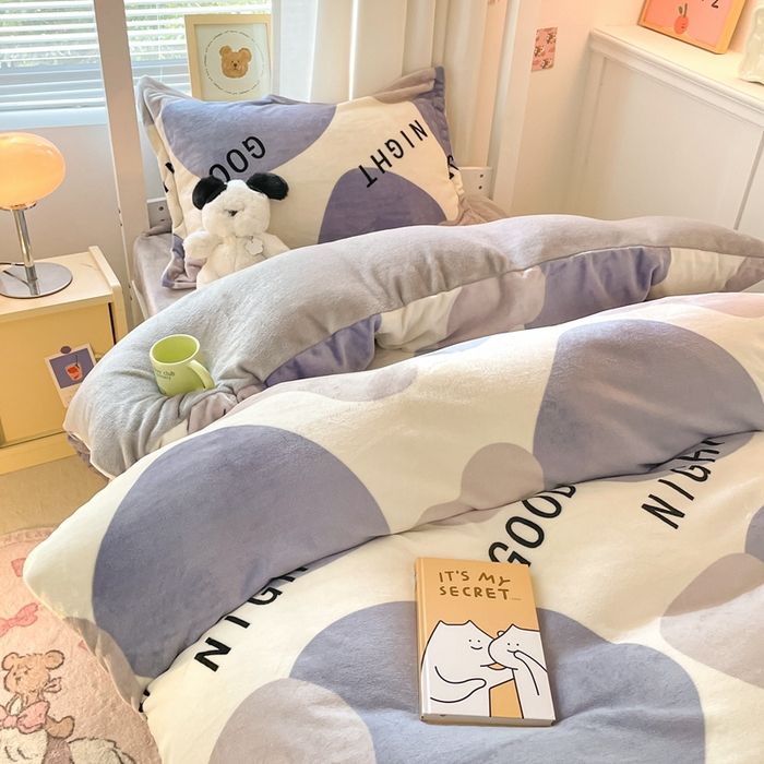 91家纺网 家纺一手货源 找家纺 寻米 2025新款高克重加厚保暖牛奶绒学生宿舍单床笠单件床笠系列二 简约晚安