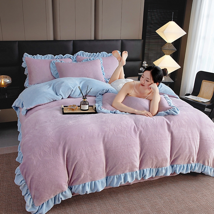 91家纺网 家纺一手货源 找家纺 找底底家纺 2025新款加厚韩版全消光烂花牛奶绒四件套（加厚8斤重   日销20单客户优惠8元） 黛蔻-豆兰