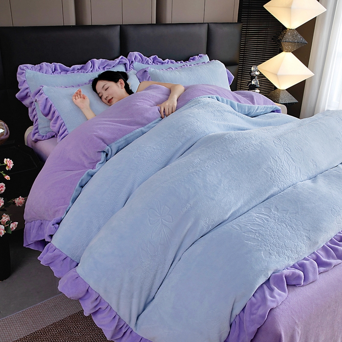 找底底家纺 2025新款加厚韩版全消光烂花牛奶绒四件套（加厚8斤重   日销20单客户优惠8元） 黛蔻-兰紫