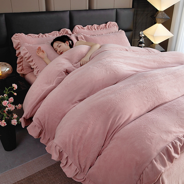 找底底家纺 2025新款加厚韩版全消光烂花牛奶绒四件套（加厚8斤重   日销20单客户优惠8元） 黛蔻-暖豆沙