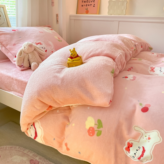 91家纺网 家纺一手货源 找家纺 寻米 2025新款高克重加厚保暖牛奶绒学生宿舍单床笠单件床笠系列二 甜味小猫