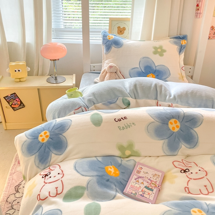 91家纺网 家纺一手货源 找家纺 寻米 2025新款高克重加厚保暖牛奶绒学生宿舍单床笠单件床笠系列二 绵意小兔