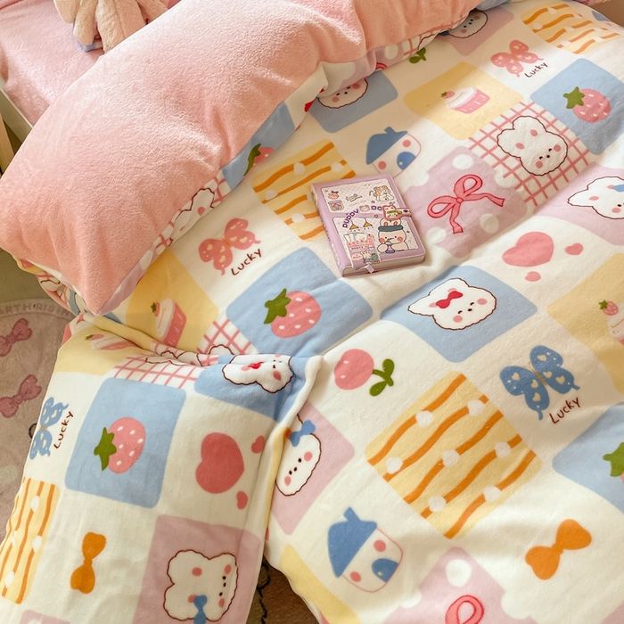 91家纺网 家纺一手货源 找家纺 寻米 2025新款高克重加厚保暖牛奶绒学生宿舍单床笠单件床笠系列二 小兔日记