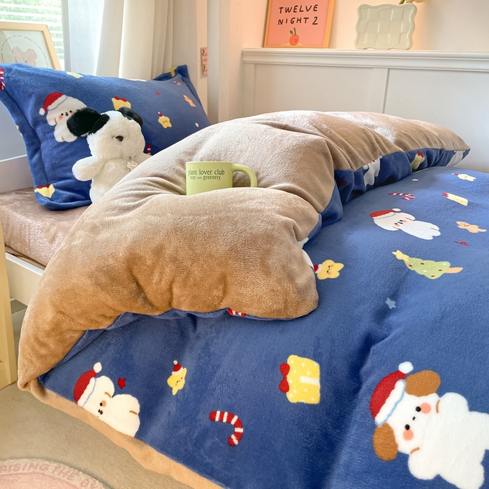 91家纺网 家纺一手货源 找家纺 寻米 2025新款高克重加厚保暖牛奶绒学生宿舍单床笠单件床笠系列二 圣诞派对