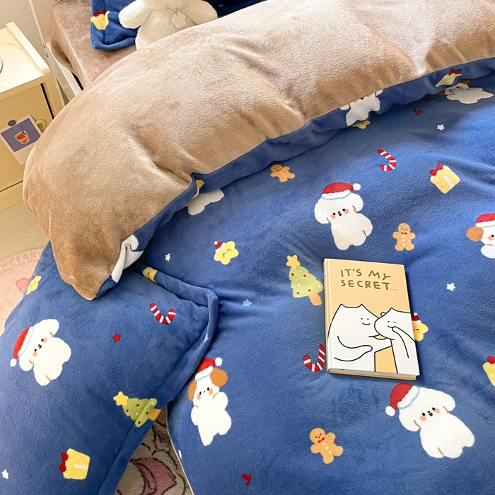 91家纺网 家纺一手货源 找家纺 寻米 2025新款高克重加厚保暖牛奶绒学生宿舍单床笠单件床笠系列二 圣诞派对