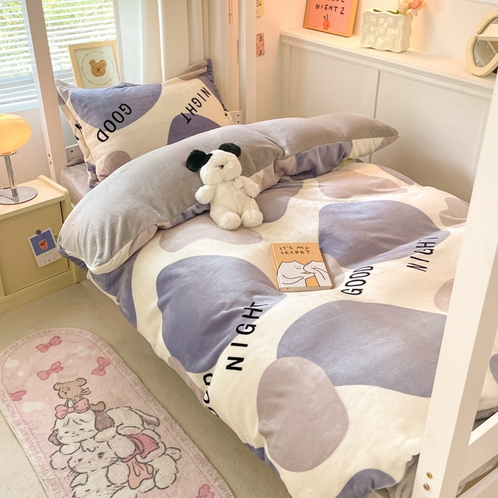 91家纺网 家纺一手货源 找家纺 寻米 2025新款高克重加厚保暖牛奶绒学生宿舍单床笠单件床笠系列二 简约晚安