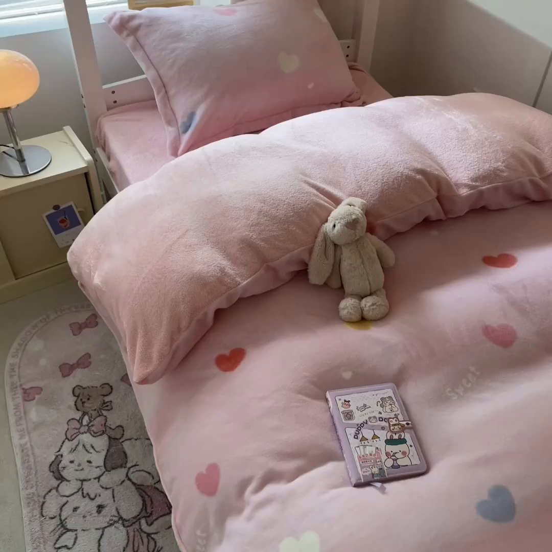 91家纺网 家纺一手货源 找家纺 （总）寻米 2025新款高克重加厚保暖牛奶绒学生宿舍单床笠单件床笠系列二