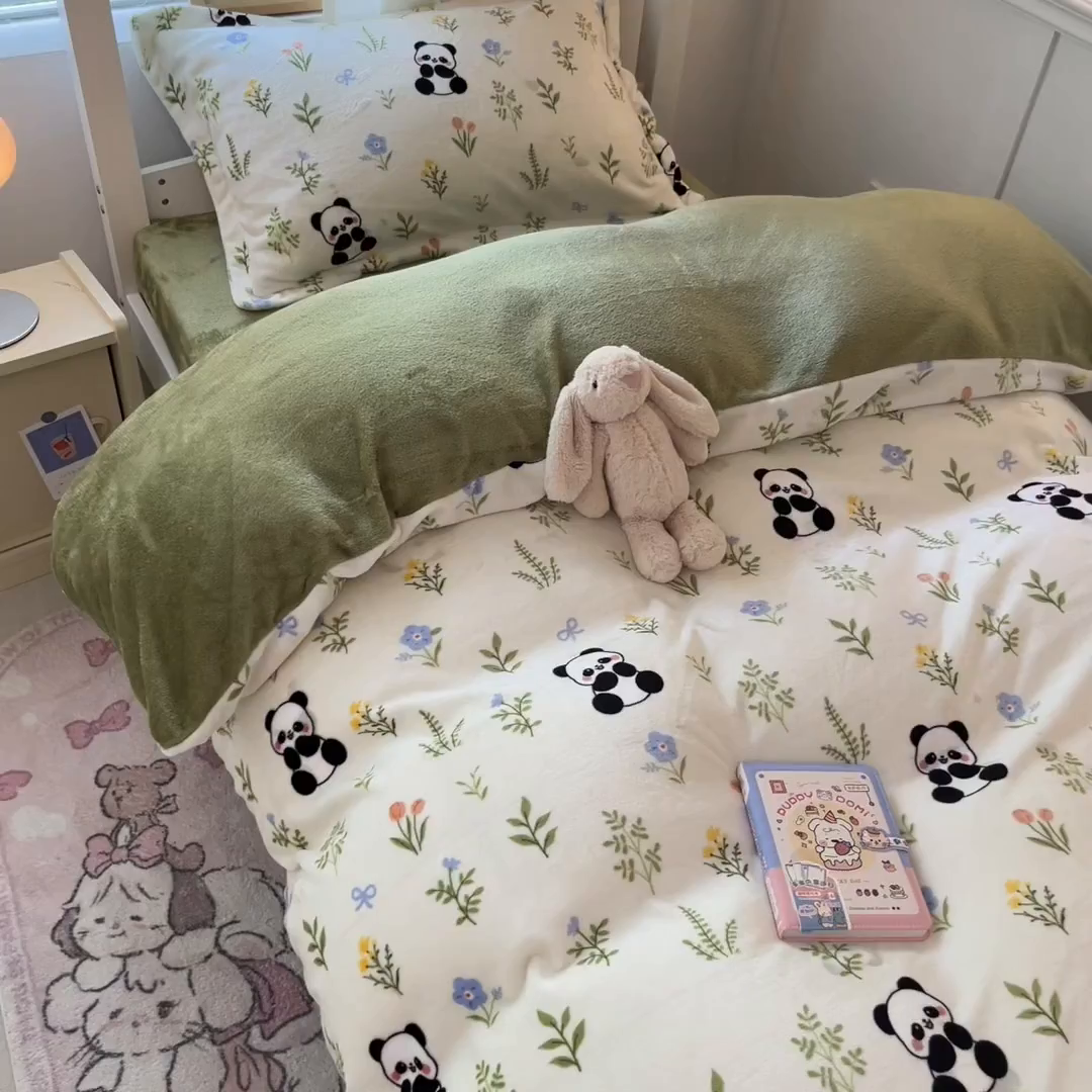 91家纺网 家纺一手货源 找家纺 寻米 2025新款高克重加厚保暖牛奶绒学生宿舍单床笠单件床笠系列二 幸福奶宝