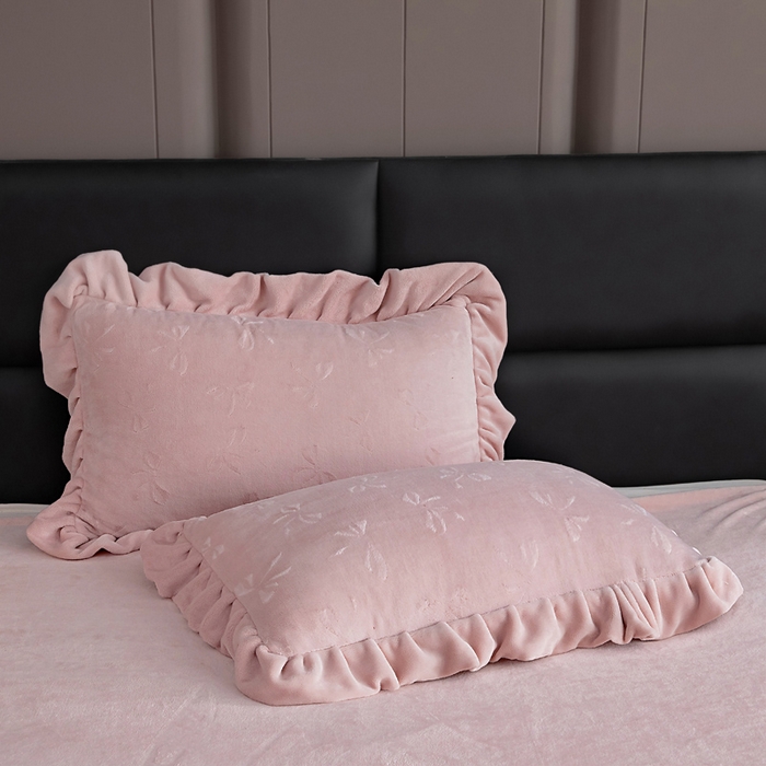 91家纺网 家纺一手货源 找家纺 找底底家纺 2025新款加厚韩版全消光烂花牛奶绒四件套（加厚8斤重   日销20单客户优惠8元） 蝴蝶结-豆沙