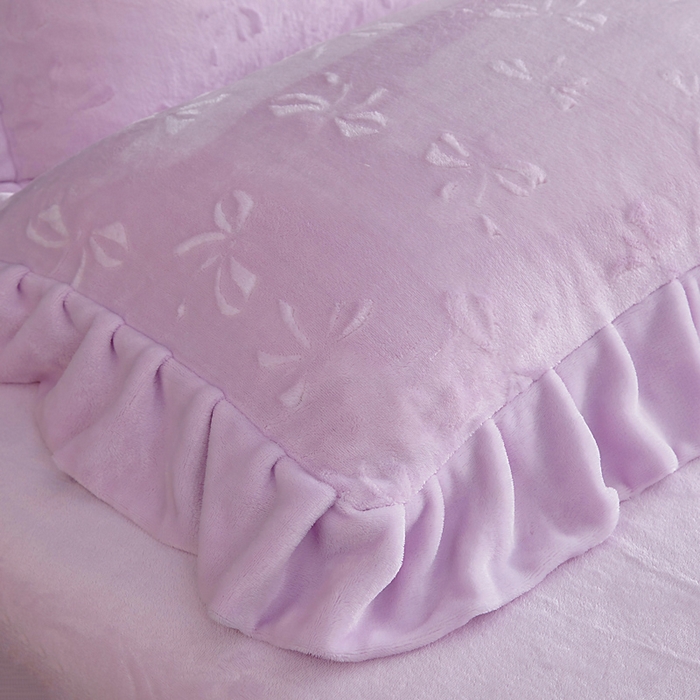 91家纺网 家纺一手货源 找家纺 找底底家纺 2025新款加厚韩版全消光烂花牛奶绒四件套（加厚8斤重   日销20单客户优惠8元） 蝴蝶结-暖紫