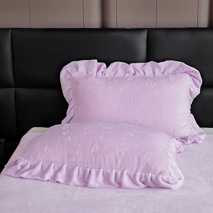 91家纺网 家纺一手货源 找家纺 找底底家纺 2025新款加厚韩版全消光烂花牛奶绒四件套（加厚8斤重   日销20单客户优惠8元） 蝴蝶结-暖紫