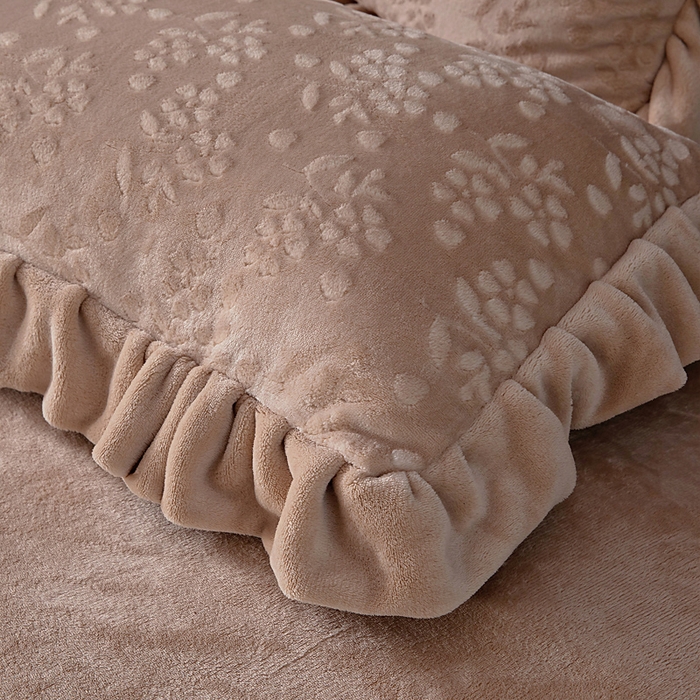 91家纺网 家纺一手货源 找家纺 找底底家纺 2025新款加厚韩版全消光烂花牛奶绒四件套（加厚8斤重   日销20单客户优惠8元） 澜花-咖色