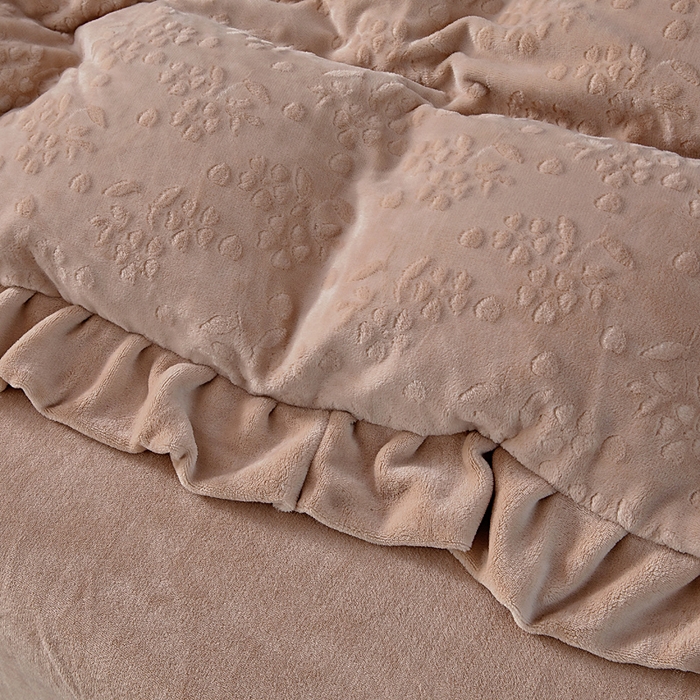 91家纺网 家纺一手货源 找家纺 找底底家纺 2025新款加厚韩版全消光烂花牛奶绒四件套（加厚8斤重   日销20单客户优惠8元） 澜花-咖色