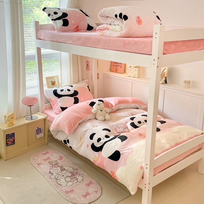 寻米 2025新款高克重加厚保暖牛奶绒学生宿舍单床笠单件床笠系列二 熊猫桃桃