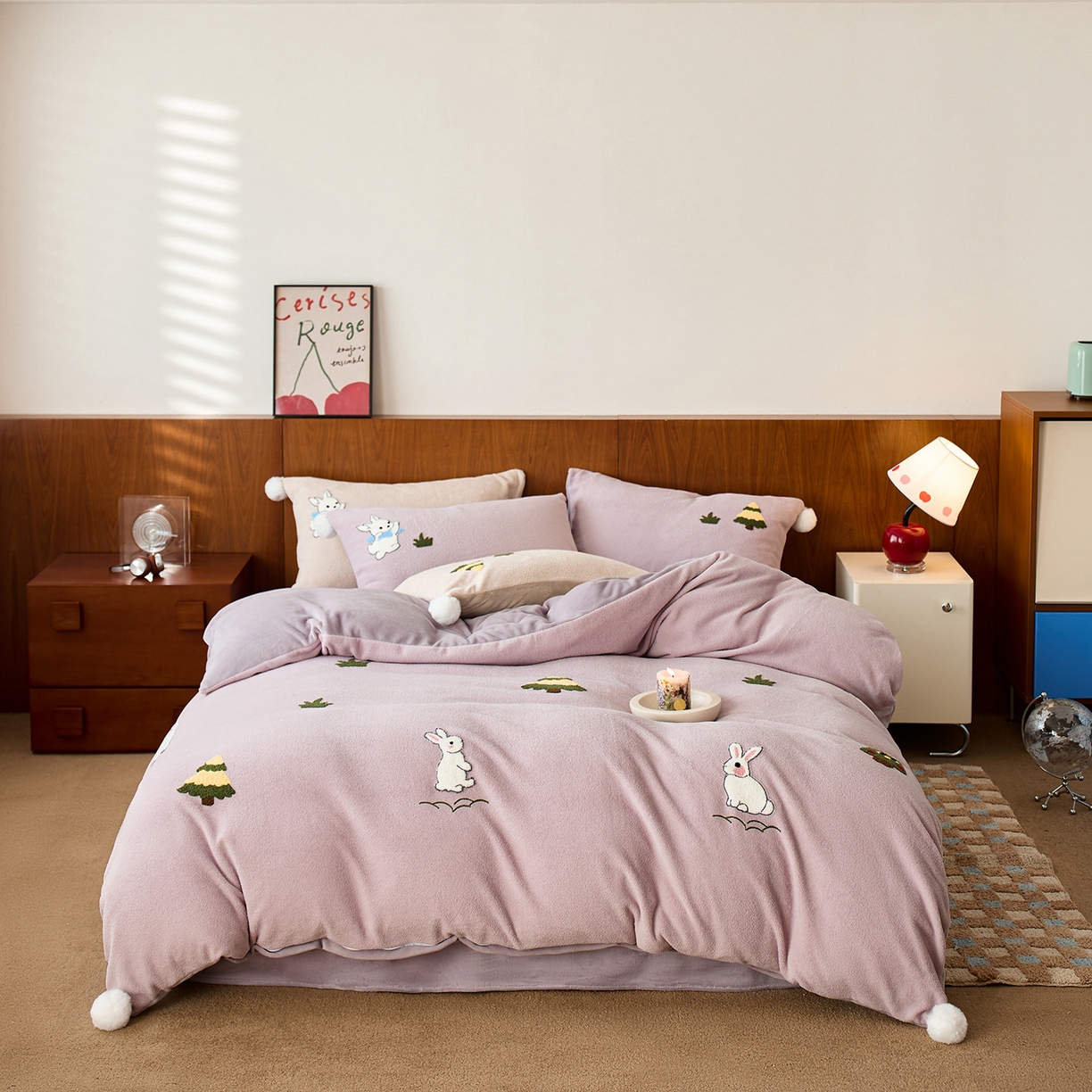 91家纺网 家纺一手货源 找家纺 （总）蓝梦 2025新款全消光毛巾绣艾尼绒四件套-艾尼兔系列