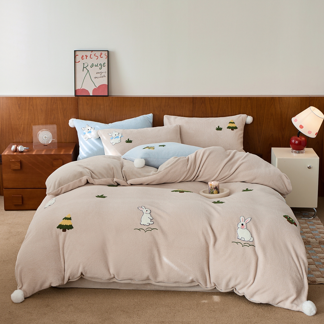 91家纺网 家纺一手货源 找家纺 （总）蓝梦 2025新款全消光毛巾绣艾尼绒四件套-艾尼兔系列