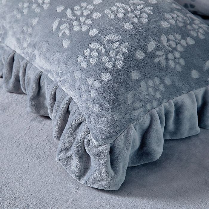 91家纺网 家纺一手货源 找家纺 找底底家纺 2025新款加厚韩版全消光烂花牛奶绒四件套（加厚8斤重   日销20单客户优惠8元） 澜花-青灰