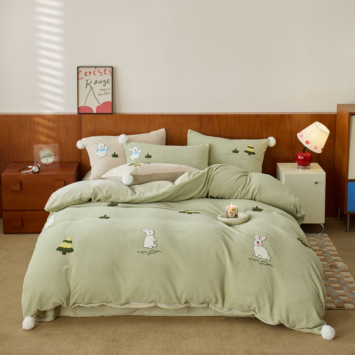 91家纺网 家纺一手货源 找家纺 （总）蓝梦 2025新款全消光毛巾绣艾尼绒四件套-艾尼兔系列