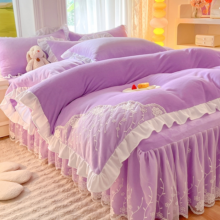 后庭寝室 2025新款牛奶绒床裙四件套倾城 倾城-梦幻紫