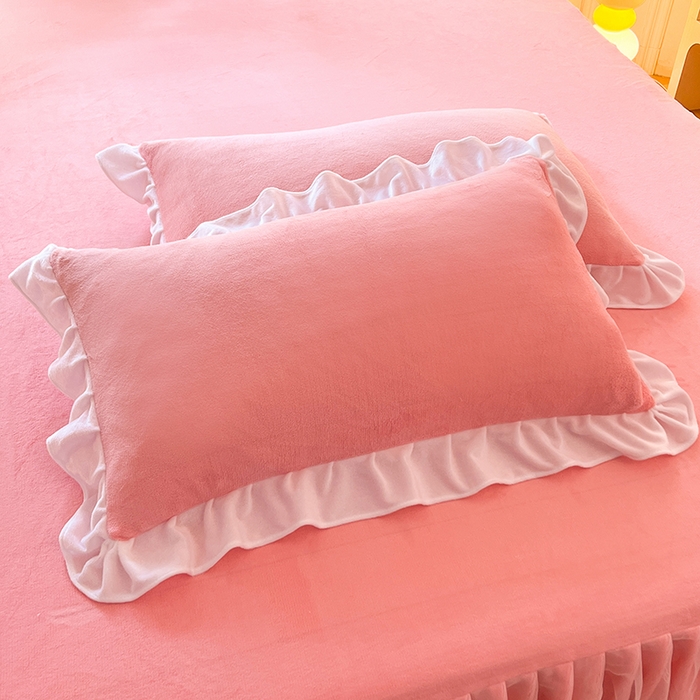 91家纺网 家纺一手货源 找家纺 后庭寝室 2025新款牛奶绒床裙四件套倾城 倾城-暖粉玉