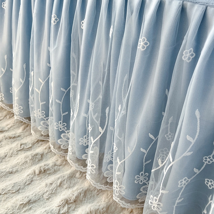 91家纺网 家纺一手货源 找家纺 后庭寝室 2025新款牛奶绒床裙四件套倾城 倾城-天空蓝