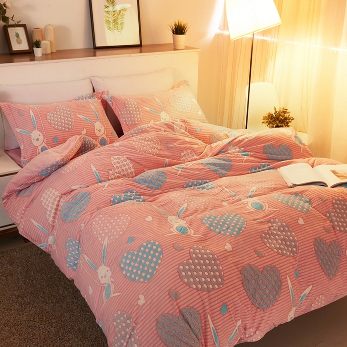 梵克保罗 2025新款秋冬6D水晶绒雕花绒牛奶绒法莱绒学生三件套 快乐兔