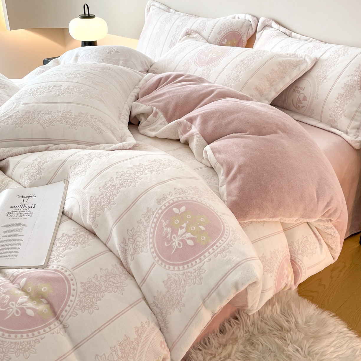 91家纺网 家纺一手货源 找家纺 梵克保罗 2025新款保暖舒适雕花绒四件套 艾瑞-粉