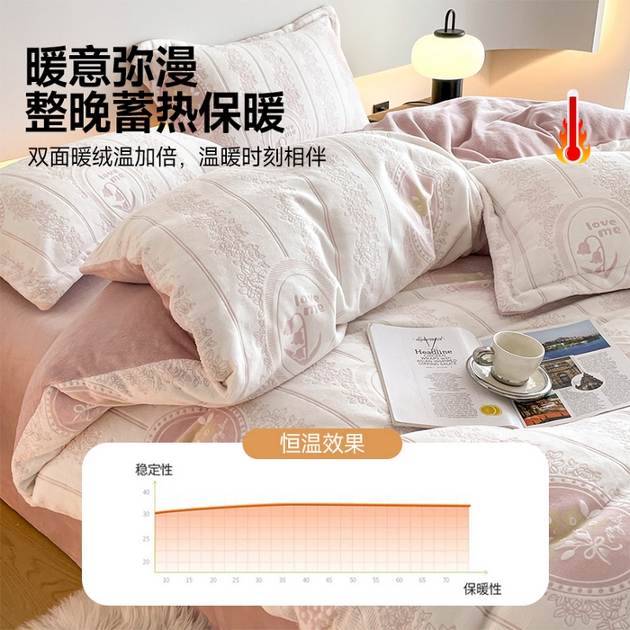 91家纺网 家纺一手货源 找家纺 梵克保罗 2025新款保暖舒适雕花绒四件套 艾瑞-粉