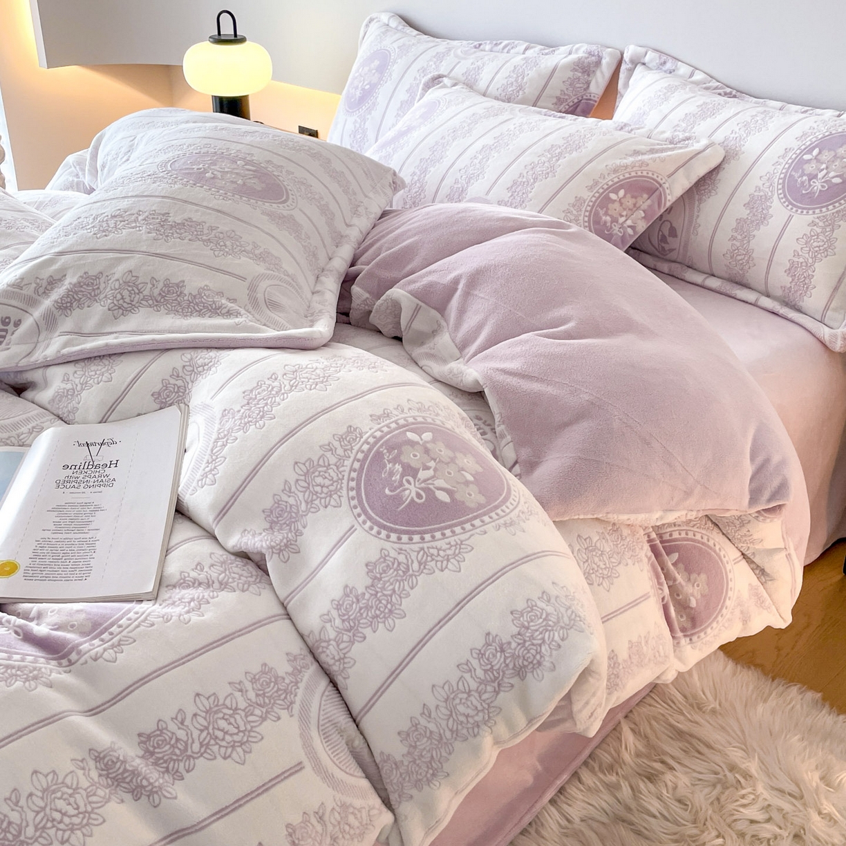 91家纺网 家纺一手货源 找家纺 梵克保罗 2025新款保暖舒适雕花绒四件套 艾瑞-紫