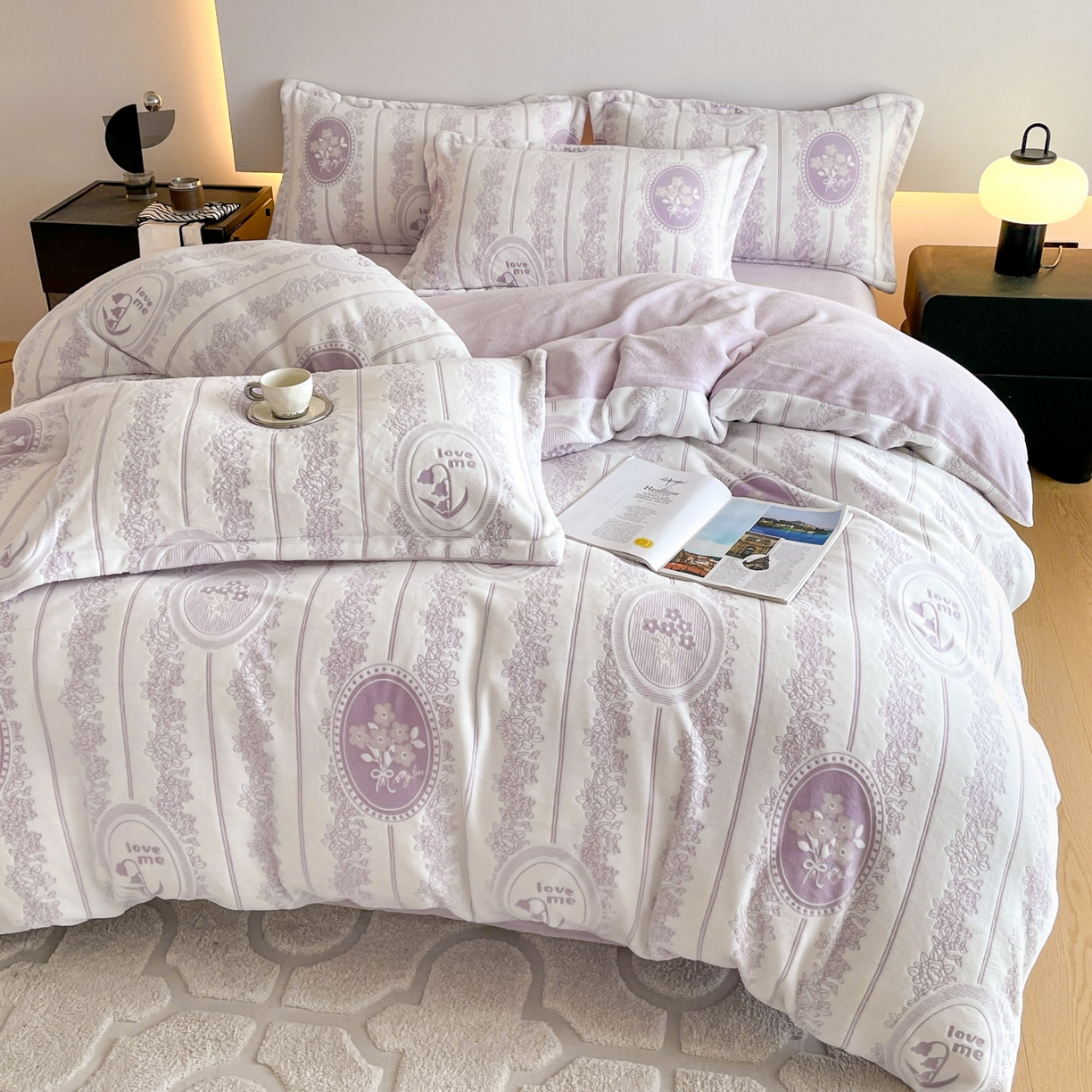 91家纺网 家纺一手货源 找家纺 梵克保罗 2025新款保暖舒适雕花绒四件套 艾瑞-紫