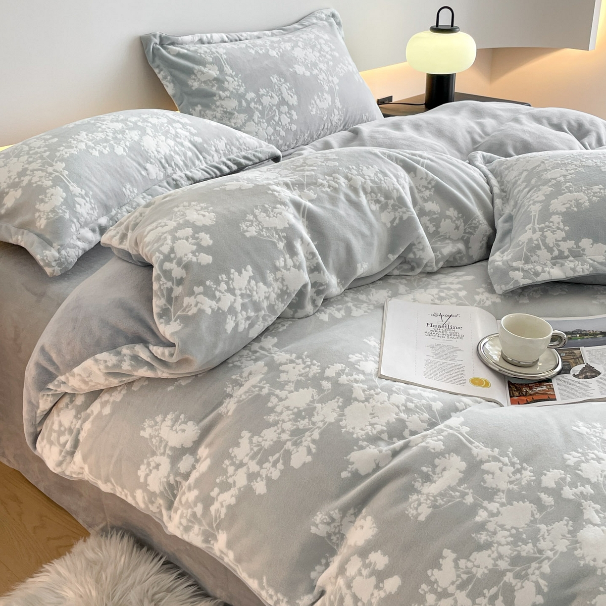 91家纺网 家纺一手货源 找家纺 梵克保罗 2025新款保暖舒适雕花绒四件套 画意枝头