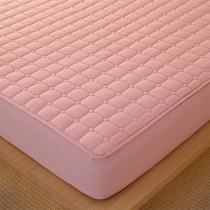 91家纺网 家纺一手货源 找家纺 梵克保罗 2025新款无印风全棉色织水洗棉夹棉床笠 千鸟格粉