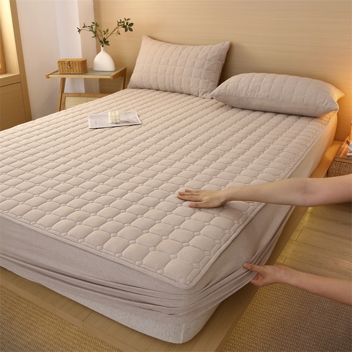 梵克保罗 2025新款无印风全棉色织水洗棉夹棉床笠 千鸟格驼