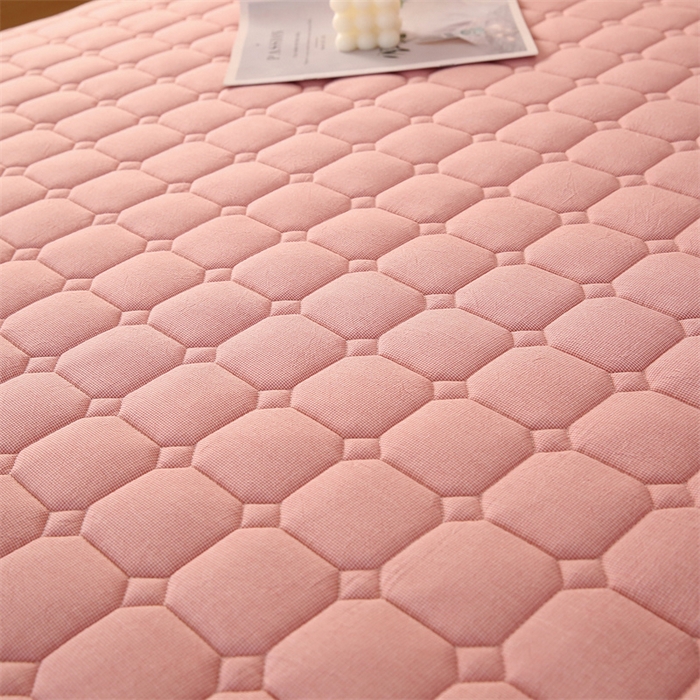 91家纺网 家纺一手货源 找家纺 梵克保罗 2025新款无印风全棉色织水洗棉夹棉床笠 千鸟格粉